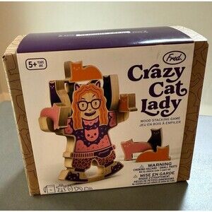 Crazy Cat Lady Wood Stacking Game Strategic Balance Novelty